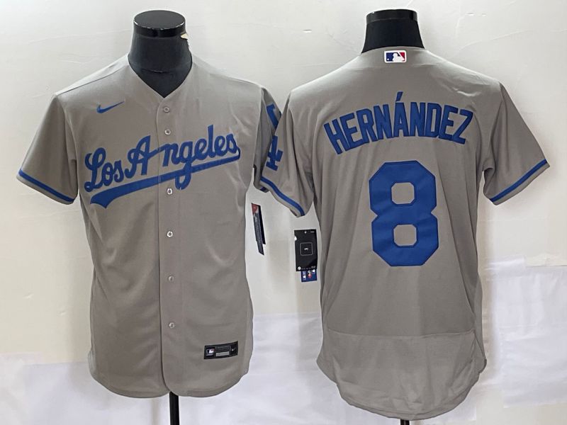 Men Los Angeles Dodgers #8 Hernandez Grey Nike Elite 2023 MLB Jerseys